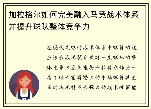 加拉格尔如何完美融入马竞战术体系并提升球队整体竞争力